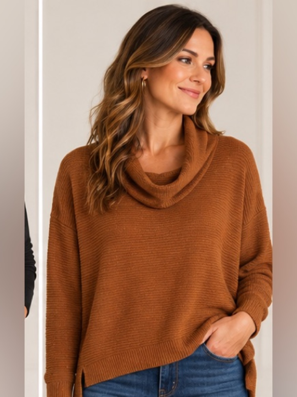 NWT LOFT Camel Brown Cowl Neck Sweater Size M